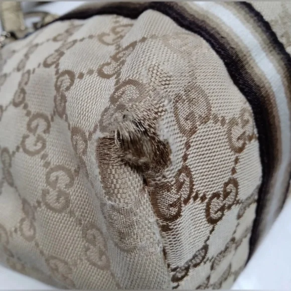 Authenticated Gucci Tote Bag With Heart Charm Canvas 139261 Brown & Beige Shoulder Bags